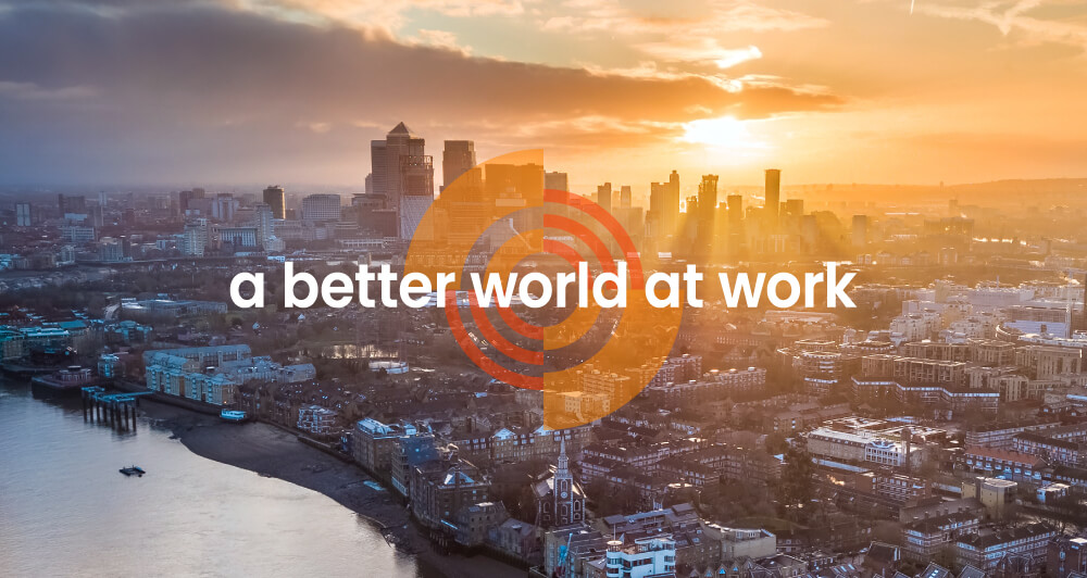 London city skyline with the EMCOR UK's "a better world at work" logo.